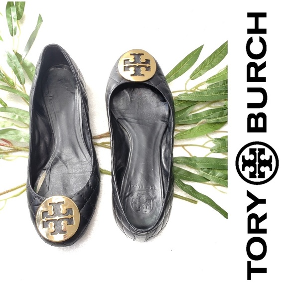 Tory Burch Shoes - Tory Burch Reva Quinn Quilted Ballerina Flat Black